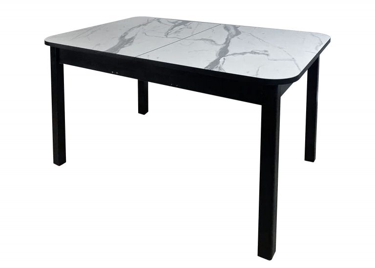 Стол Премьер раздвижной 110 x 70 (+40) см / Прямоугольный / Пластик Мрамор белый / Опора 9 (дерево) Чёрная РУСТ